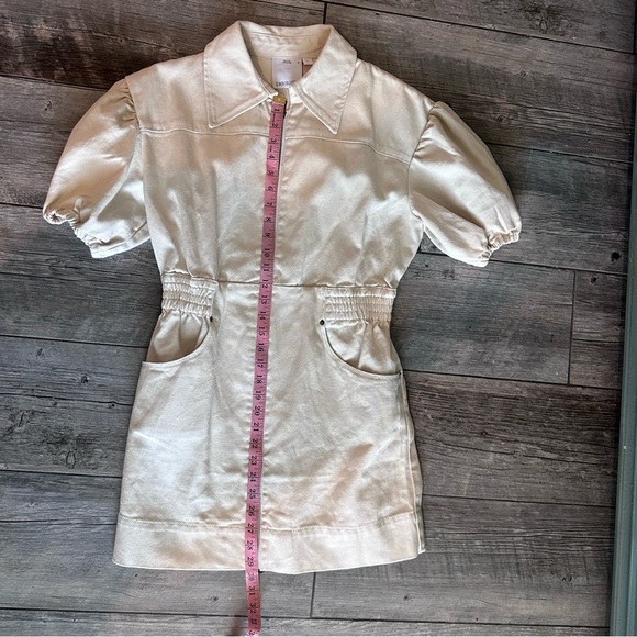 C/MEO Collective Puff Sleeve Utility Mini Dress Beige Size M - Picture 6 of 8